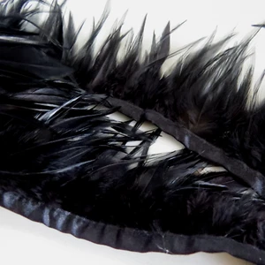 Black Feather Soft Fringe Trim Decor satin edge 2 yards +1 foot 4" wide - Picture 1 of 2