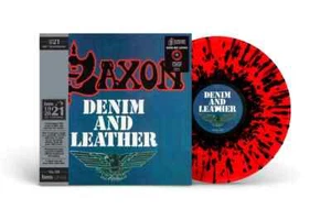 SAXON Denim & Leather HMV The 1921 Centenary Edition Red & Black Splatter Vinyl - Picture 1 of 1