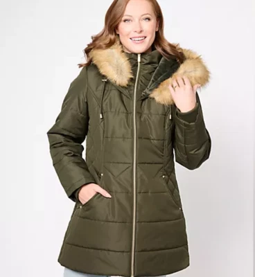 Chaqueta Susan Graver Abrigo Puffer Resistente al Agua, Capucha VERDE MUSGO, MED, A385729 Foto 1 de 4