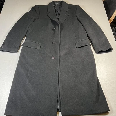 Silver Cloud Coat Mens 42 Long Black Wool Cashmere Blend Overcoat Italian Fabric - Image 1 of 4