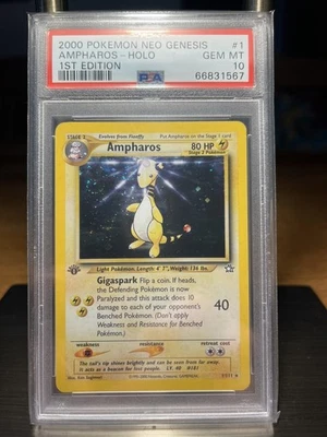 2000 Pokemon Ampharos Neo Genesis 1st Edition Holo Rare #1 PSA 10 Gem Mint Swirl - Image 1 of 2