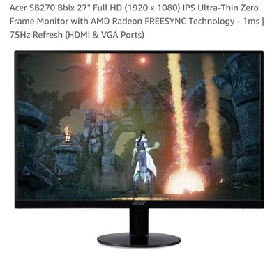 Acer SB270 27" (1920 x 1080) Monitor w/ FREESYNC 1ms | 75Hz  (HDMI & VGA) - Image 1 of 4