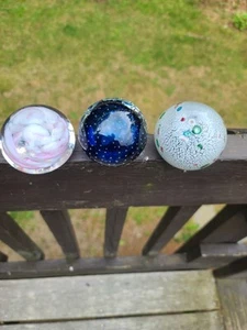 Vintage Glass Paperweights, Lot of 3, Bubbles, Canes - Picture 1 of 17