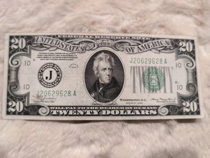 1934 Series $20 Dollar Federal Reserve Note FRN | Kansas City J Circulated Mule - Picture 1 of 9