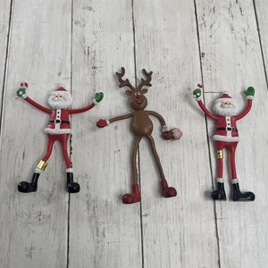 Vintage Russ biegsame Weihnachten 2 Weihnachtsmann und 1 Rentier Figuren 3er Set 6" - Bild 1 von 15