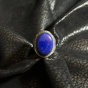 Anello Vintage Argento Sterling 925 Blu Ovale Lapislazzuli Gemma Uomo Dichiarazione Misura 11 - Foto 1 di 7