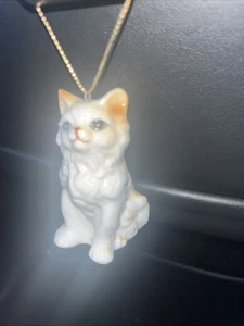Vintage Katze Ornament Bone China Taiwan weiß hellbraun langes Haar 2,5" Figur - Bild 1 von 5