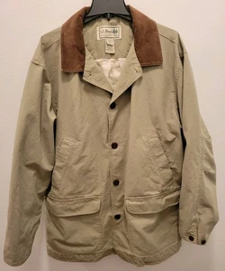 VTG LL Bean Jacket Mens XL Stone Canvas Barn Chore Khaki Farmer Corduroy Collar - Picture 1 of 14