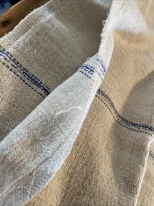 Antique Vintage French Grain Sack Sewn Bag Beautiful 19 X 16 Indigo Stripes - Picture 1 of 12