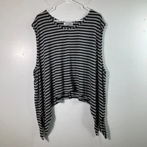 Top donna trasparente Lagenlook bretone a righe senza maniche nero grigio viscosa el - Foto 1 di 7