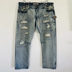 AKOO Jeans Distressed Acid Wash Bleached Denim Relaxed Grunge Mens Size 44-EUC - Picture 1 of 15