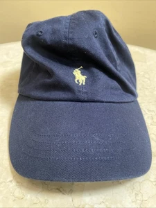 Vintage Polo Ralph Lauren Mütze Kappe verstellbarer Lederriemen dunkelblau/gelb Pony - Bild 1 von 7