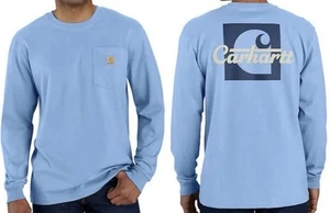 Carhartt 2XL Loose Fit Heavyweight Long Sleeve Graphic Pocket Skystone Blue Rare - Picture 1 of 10