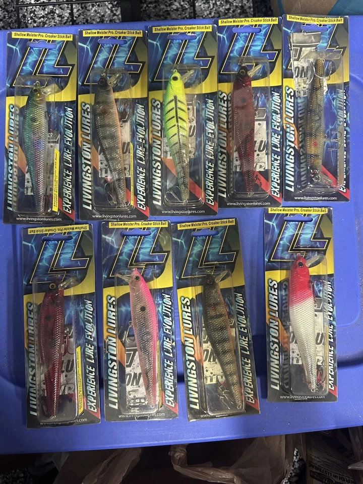 14 Qty Livingston Lures Shallow Meister Pro Croaker Stick Bait. - Image 1 of 3