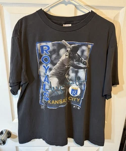 Camiseta Negra Desteñida George Brett Años 90 De Colección Talla Grande KC Royals 1992 - Imagen 1 de 4