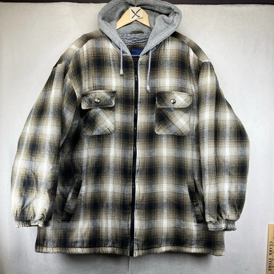 Sudadera con Capucha Para Hombres Años 90 XL Sherpa Forrada Cremallera Completa Marrón A Cuadros Ropa de Calle Bolsillo a Presión y2k Foto 1 de 4