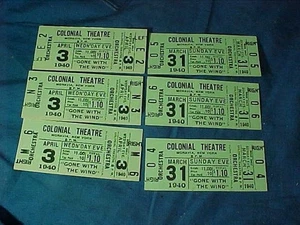 6 Orig UNUSED March 31 +April 3rd  1940 GONE WITH The WIND Movie TICKETS - Picture 1 of 3