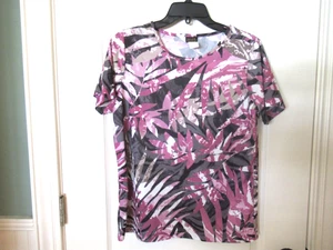 Salon Studio Ladies Pull-Over Shirt Size Medium Purple and Black Short Sleeves - Picture 1 of 4