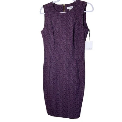 Calvin Klein Purple Geometric Print Sheath Dress Womens Size 8 Sleeveless Career - Image 1 of 4
