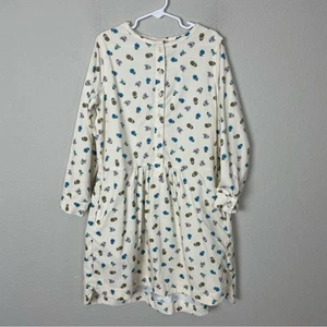 Tea Collection Off White blue Floral Corduroy Long Sleeve Dress 8 - Picture 1 of 6