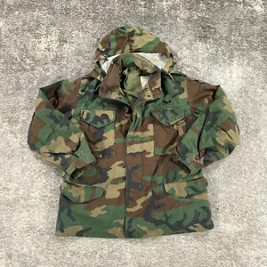 VTG M 65 Military Field Coat Mens Medium M Short Cold Weather Woodland Camo 80s - Picture 1 of 15
