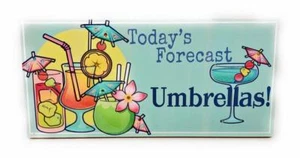¡PARAGUAS de pronóstico de hoy! Letrero de madera Beach Tropical Island Drinks 14" x 6 1/2" - Imagen 1 de 4