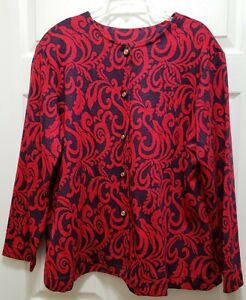 Maggie Sweet Womans Red Blue Sparkle Button Up Open Front Cardigan Top 1X NWOT