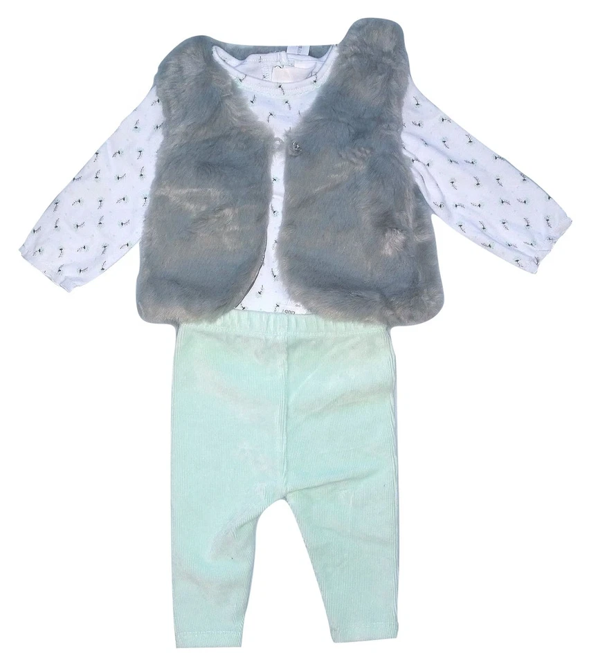 3 teiliges Baby Set Kuschel-Weste in Felloptik + Kordhose + Langarmshirt - Bild 1 von 1