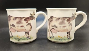 2 x Vintage Staffordshire Tableware Cow Mugs Green Rim - Picture 1 of 11
