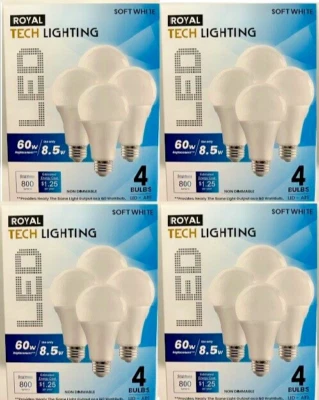 60Watt LED Soft Light Bulbs 800 Lumens A19 E26 screw Frosted 4 Pack of 16 Pcs - Image 1 of 4