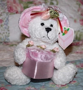 ✅ Joyero 7" Oso Rosa San Valentín Peluche #4136 March of Dimes, Sombrero Corazón Caja - Imagen 1 de 11