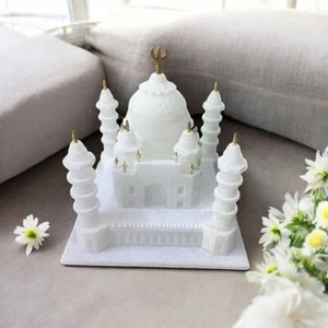 Estatua de mármol blanco hecha a mano de 4 " Taj Mahal - Miniatura decorativa para hogar de lujo - Imagen 1 de 6