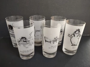 Herb Gardner NEBBISHES Cartoon Set of 6 MCM Frosted Highball Glasses - Picture 1 of 9