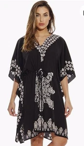 Riviera Sun Short Caftan Dress for Women with Medallion Print Plus 1X NWT Beach - Picture 1 of 5