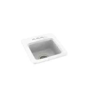 Dual-Mount Solid Surface 15 in. x 15 in. 3-Hole Single Bowl Kitchen Sink in Whit - Picture 1 of 1