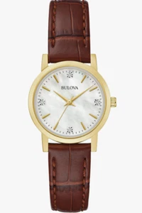 🔥 Orologio BULOVA Donna Cinturino Pelle Marrone Accento Diamante 27mm 97P170 - NUOVO - Foto 1 di 5
