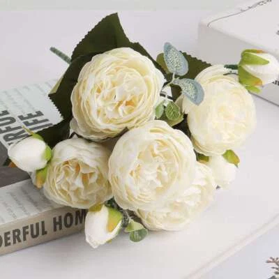 9 Cabezas Seda Rosa Flores Ramo Falso Boda Hogar Fiesta Navidad Decoración Exterior Foto 1 de 4