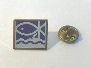 Religious Fish Lapel Pin Blue + White With Gold Tone Frame  *+ - Picture 1 of 5