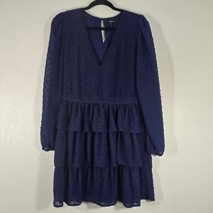 Aqua Long Sleeve Dress Medium Swiss Dot Tiered Ruffle A-Line Blue Coquette - Picture 1 of 15