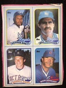 1989 Topps Basball Box Bottom-Full Panel (4 Cards)-Gossage,Brett,Buckner,Evans