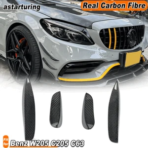 Fit for Benz W205 C205 C63 15-21 REAL Carbon Front Bumper Splitter Canards Fins - Picture 1 of 10