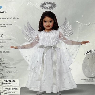 Starlight Angel Costume Toddler M 3-4T White Cherub Silver Child Cosplay Holiday - Image 1 of 4
