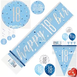 Blue 18th & Happy Birthday Party Decorations Buntings Silver Balloons Banner Age - Picture 1 of 25