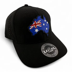 Mütze Kappe Local Crowns Australien Flagge Gummi Patch Sport schwarz verstellbar Druckknopflasche - Bild 1 von 5