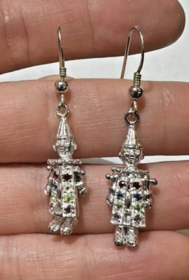 Vintage Argento Rubino Smeraldo Strass Clown Snodato Orecchini Pendenti 10f 6.2 - Immagine 1 di 4
