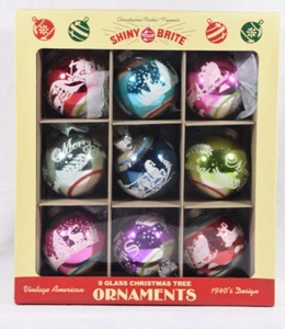 Juego de 9 bolas flocadas estampadas Radko Shiny Brite 2023 - Imagen 1 de 9