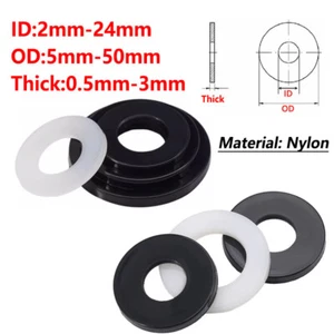 Nylon Flat Washers Plastic Washer Black / White M2 M2.5 M3 M4 M5 M6 M8 M10 - M24 - Picture 1 of 8