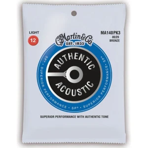 3 Pack Martin m140 MA140PK3 Light Acoustic Guitar Strings 80/20 Bronze 12 - 54 - Picture 1 of 1