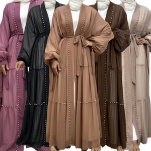 Dubai Abaya Abierto Mujeres Musulmanas Cárdigan Maxi Vestido Cuentas Caftán Vestido Árabe Vestidos - Imagen 1 de 66