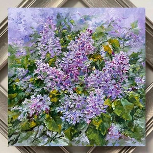 Lilac Blossom Original oil painting lilac art Floral wall art 9.8x9.8 inch - Picture 1 of 7